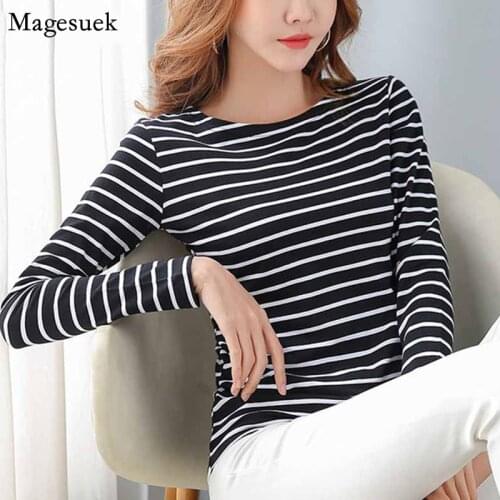 2021 Korean Spring Slim Base Cotton T Shirt Women Long Sleeve Striped Woman Tshirts Plus Size 5XL Fashion Female Tees Shirt 8810