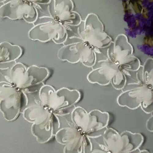 1 Yard Pearl Bowknot Butterfly Embroidered Lace Trim Fabric Ribbon Handmade DIY Sewing Craft For Costume Hat Decoration New