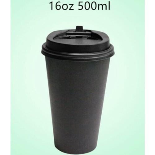 50pcs High quality black/white disposable coffee cup thick cold hot drink soy tea coffee takeaway packaging cup with lid