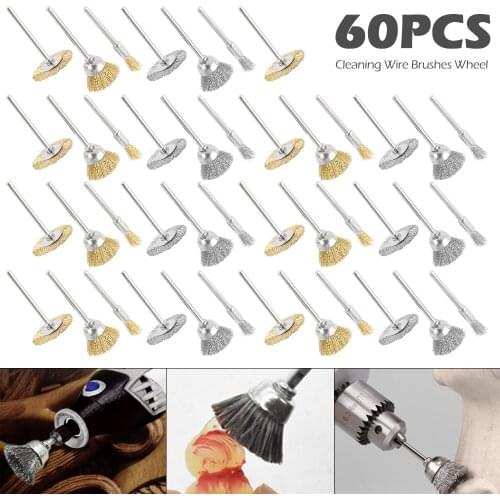 60Pcs Steel Wire Wheel Brushes Set Kit for Mini Drill Rotary Tools Polishing Brush Accessories
