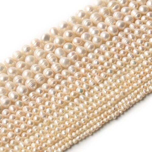 AA+ Natural White Freshwater Pearls Beads Irregular Round Cultured Pearls for Jewelry Making DIY Women Bracelets 15inch