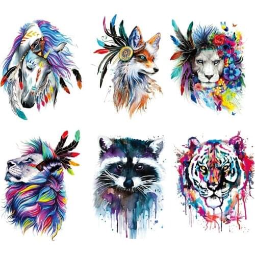 Watercolor Animal Iron-on Transfers Patches for Clothing Textile Vinyl Thermo Stickers Applique Diy Heat Transfer Clothes Stripe