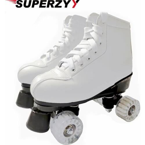 White Black Roller Skates Womam Men Adult Artificial Leather Outdoor Shoes Patins With Transparent PU Wheels