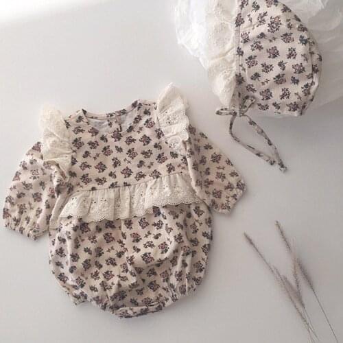 Toddler Baby Girl Long Sleeves Bodysuits Autumn Lovely Princess Style Newborn Baby Girl Flower Jumpsuit Kids Cotton Clothes