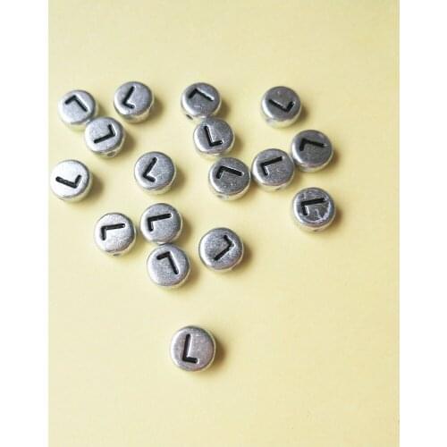 Single Initial L Printing Silver Letters Beads 500pcs/lot 4*7MM Plastic Alphabet Jewelry Bracelet Spacer Beads Ornaments Decor