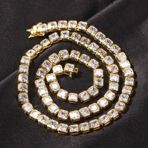 Hip Hop Bling Iced Out 1 Row Square AAA CZ Stone Tennis Link Chain Cubic Zirconia Chokers Necklaces for Men Rapper Jewelry