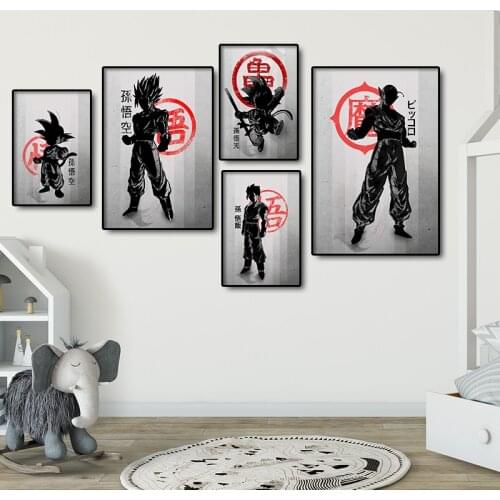 Dragon Ball Goku Ink Art Canvas Painting Poster Japanese Classic Anime Print Black and White Wall Picture Modern Home Decoration