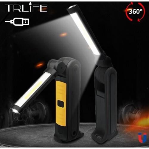 COB Work Light USB Charging Portable LED Flashlight Foldable Lantern Magnet Inspection Hook Lamp Builtin Battery Red White Light