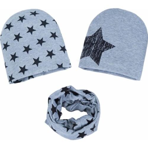 Spring Autumn Star Pattern Cotton Beanies Suit for Baby Boy Girl 0-3 Year Children Cap 4-12Year Kid Neckerchief Hat Scarf Set
