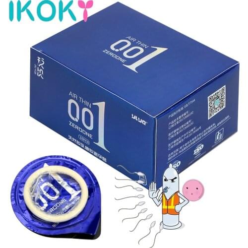 IKOKY Ice Heat Touch Natural Latex Hyaluronic Acids Condoms Sex Products 0.01 Ultra Thin Sex Toys for Men 10 Pieces/Box