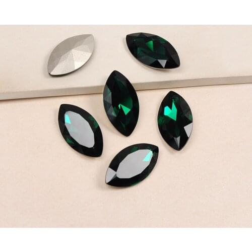 Emerald faceted Glass stone pointed back crystal rhinestone foiled Jewels Navette Sew On rhinestones decorations Gems