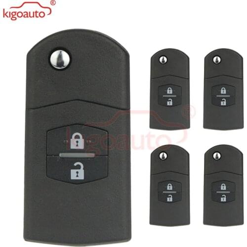 Kigoauto 5pcs 2 Button Flip Folding Replacement for Mazda 3 5 6 2005 2006 2007 2008 2009 2010 Remote Key Fob Shell Case