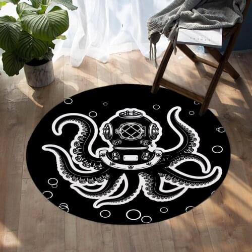 Cartoon Mechanical Octopus Pattern Bedroom Carpet Round Mats Living Room Carpet 60cm 80cm 100cm 120cm 150cm
