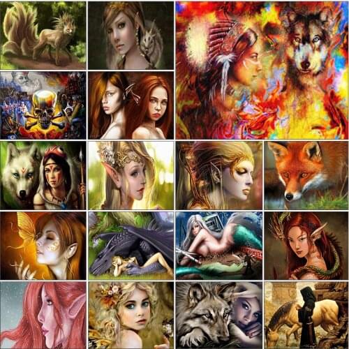 Cuadros full square mosaic 5d diamond painting kit set Animal wolf fox woman horse complet embroidery Cross stitch dirll drawing