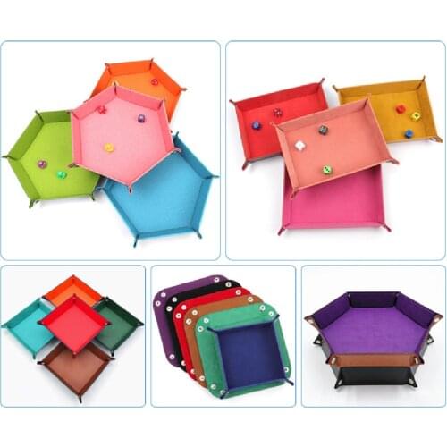 Storage Tray Foldable Dice Tray Box PU Leather Folding Hexagon Key Storage Coin Square Tray Dice Game for Table Board Games