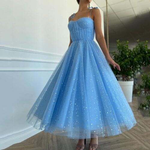 2021 Sweet Shiny Homecoming Dresses Spaghetti Strap Sequin Tulle A-Line Women Long Elegant Dress Cocktail Junior Party Gowns