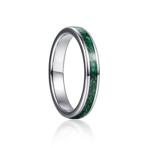 4mm Steel Color Inlaid Green Malachite Tungsten Carbide Ring Mens Fashion Carbon Promise Rings