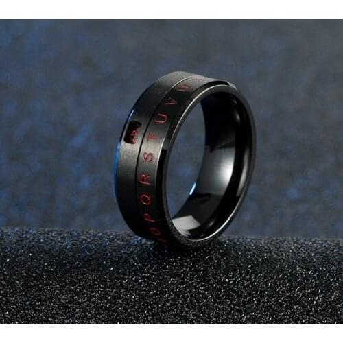 Mens Finger Spinner Black Gothic Thumb Ring Titanium Steel 316L Letter Fidget Emo Time Rings Gifts For Man