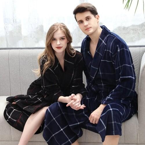 Men Winter Plaid Plus Size Long Coral Fleece Bathrobe Warm Flannel Bath Robe Kimono Robes Dressing Gown Night Sleepwear 3XL