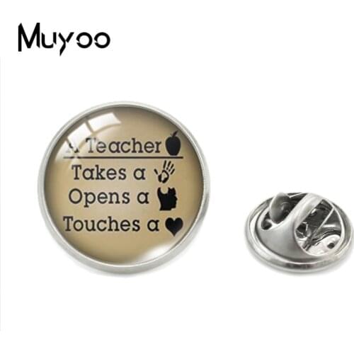 A Great Teacher Takes A Hand,Opens Mind,Touches a Heart Quotes Lapel Pins Gifts for Teacher Stainless Steel Collar Pin