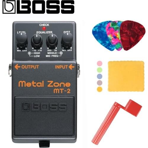 Boss MT-2 Metal Zone Distortion Guitar Pedal Bundle with Picks, Polishing Cloth and Strings Winder