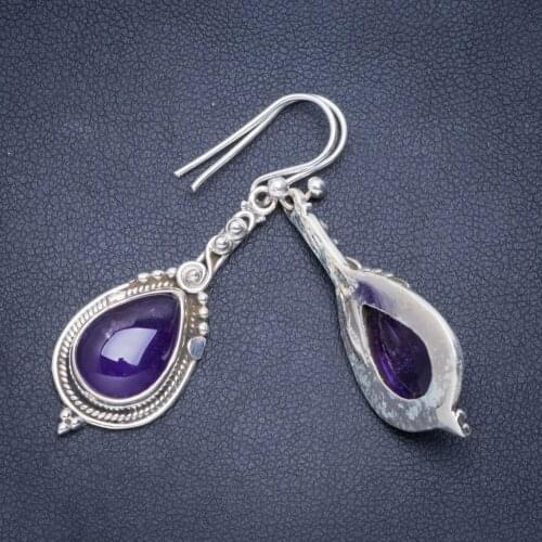 Natural Amethyst Handmade Unique 925 Sterling Silver Earrings 1.75" A0831