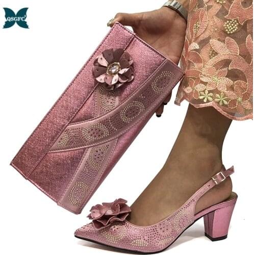 2020 New Arrival shoe and bag set for party italian design shoe with matching bag new ladies matching shoe and bag in Pink Color