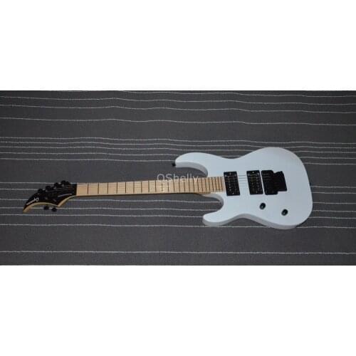 Top quality QShelly custom white left handed caparsion black floyd rose horn headstock electric guitar musical instruments shop