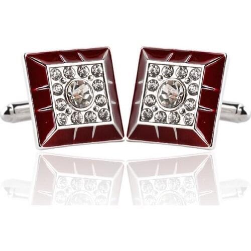 High quality 1.9cm square red enamel white rhinestone charms cufflinks fit for mens shirt and suit xyc196