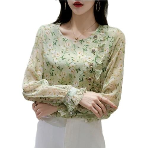 Women Spring Autumn Style Blouses Tops Lady Casual Long Sleeve O-Neck Chiffon Blusas Tops DD9152