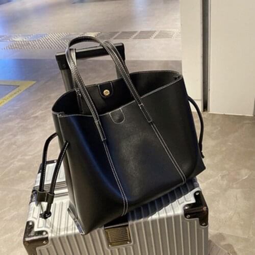 Women winter novelty big pu leather black khaki brown tote handbag for female large capacity casual daily fashion shoulder bag