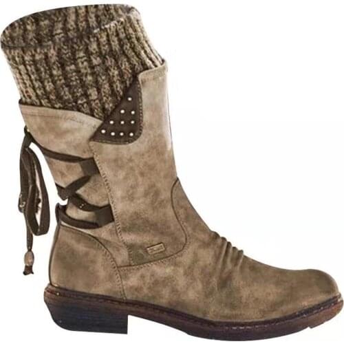 2021 Hot New Autumn Early Winter Shoes Women Flat Heel Boot Fashion Knitting Patchwork Womens Boots Woman Ankle Botas