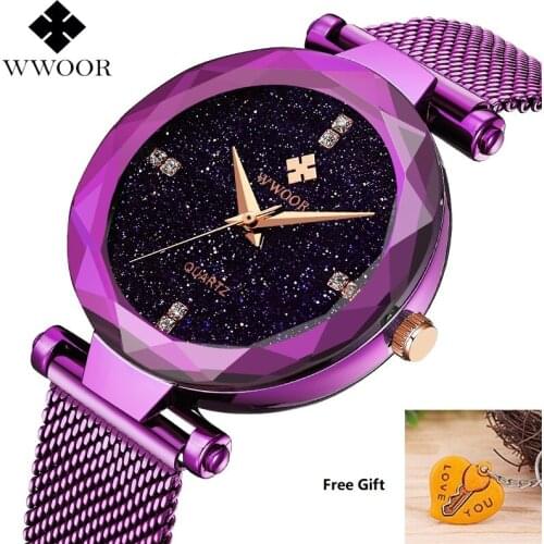 WWOOR 2019 Woman Quartz Wristwatches Waterproof Unique Design Ladies Watch Steel Mesh Fashion Women Watch With Lovely Gift