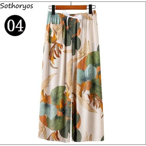 Women Baggy Sleep Bottoms Cozy Flower Printed Retro Summer Nightwear Leisure Outdoor Home Females Lounge Breathable High Quality