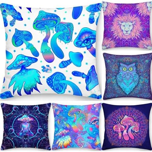 Animal Pillowcase Decorative Sofa Cushion Case Bed Pillow Cover Home Decor Car Cushion Cover Colorful Mushroom Throw Pillow Case