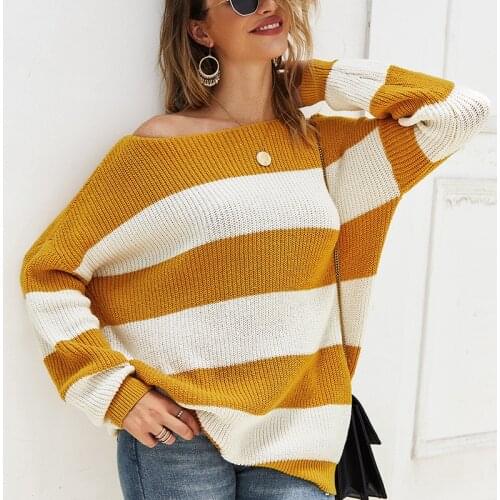 Women Sexy Striped Sweater Tops 4 Colors O-Neck Long Sleeve Loose-fitting Winter Women Clothes Fashion Casual Sweater Pullovers