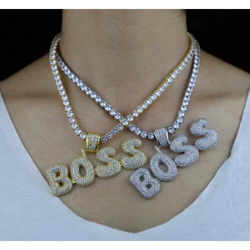 2021 New Iced Out Bling Micro Pave 5A Cubic Zirconia CZ Boss Pendant Tennis Box Chain Hip Hop Fashion Luxury Women Necklace