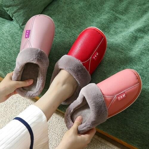 Winter Shoes Women Home Shoes Thick Fluffy Warm Shoes Waterproof PU Velvet Lining Slippers