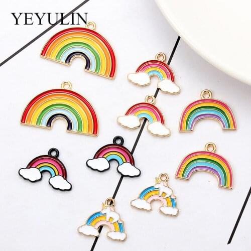 10pcs Alloy Enamel Love Rainbow Necklace Charms Cute Keychain Pendant Necklace Pendant For DIY Earring Accessories