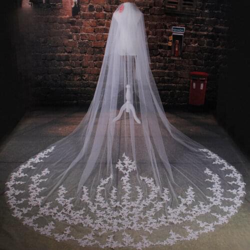 1t flowers open rich lace bride wedding veil accessories cathedral long with comb ivory white veil