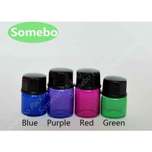 2000pcs/lot 1ML 2ML 3ML Blue Purple Red Green Glass Essential Oil Sample Bottle with Cap Inner Plug