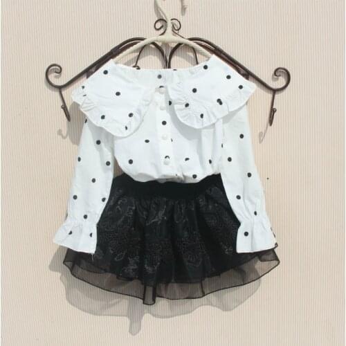 2019 Baby Toddler Teen School Girls White Dot Blouse Long Sleeve Girl Tops Blouses Child Clothes Kids Shirts 6 8 10 12 Year