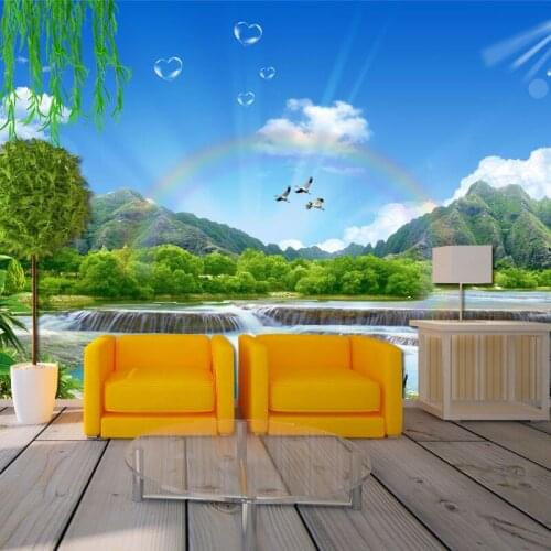 3D blue sky and white clouds nature landscape mural living room bedroom TV background wallpaper
