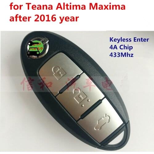 Car Keyless Smart Remote Key 3 Buttons 433Mhz with 4A Chip for Nissan Altima Maxima Teana 2016-2018 Year