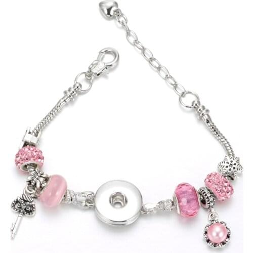 Pink Color Styles Key Charm Beads Bracelets 18mm snap bracelets & Bangle 18mm Snap Button Jewelry For DIY Snap Jewelry SZ0378a