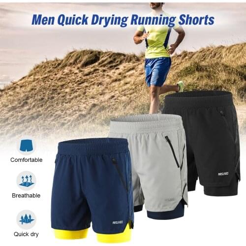 Arsuxeo Quick Drying Breathable Cycling Shorts Active Training Exercise Jogging Marathon Running Shorts Men 2 in 1 Short Mtb