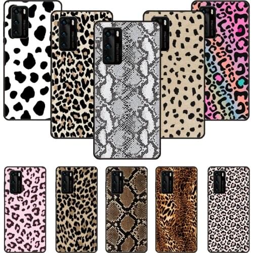 Phone Case For Huawei P20 P30 P40 P Smart Z + P10 Mate 30 10 20 Lite Pro Black Cover Waterproof Leopard Snake Print Pattern