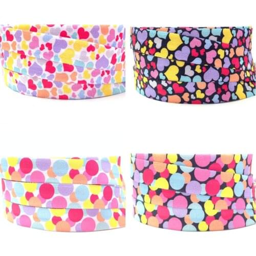Polka Dot Print Fold Over Elastic 5/8" FOE Elastic Ribbon Webbing 50Yards/lot for Girls Hair Tie DIY Headwear