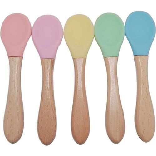 Baby Soup Spoon BPA And PVC Free Soft Silicone Tip Gum Friendly Toddler Training Feeding Tableware Self Feeding Bamboo Spoon