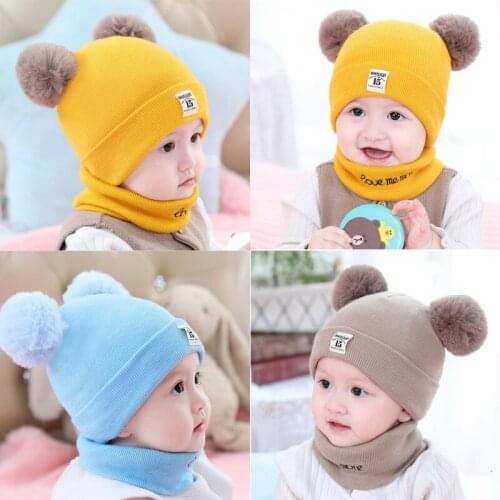 2019 New Baby Winter Hat Keep Warm Baby Cap Lovely Knitted Baby Hats Baby Hat And Scarf Newborn Photography Props Touca Baby